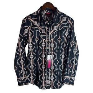 Rock and Roll Medium Cowgirl Western Snap Shirt Aztec Womens Southwestern M